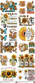 Sunflower mixed-style heat transfer design set on a 23.5 by 53 inch sheet