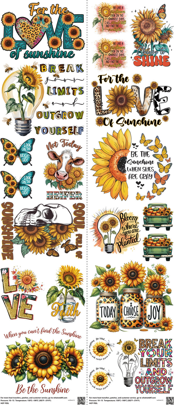 Sunflower mixed-style heat transfer design set on a 23.5 by 53 inch sheet