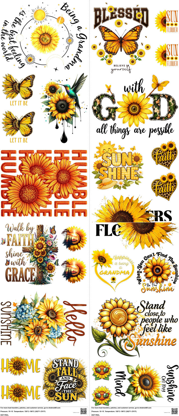 Sunflower H2 mixed-style heat transfer design set on a 23.5 by 53 inch sheet