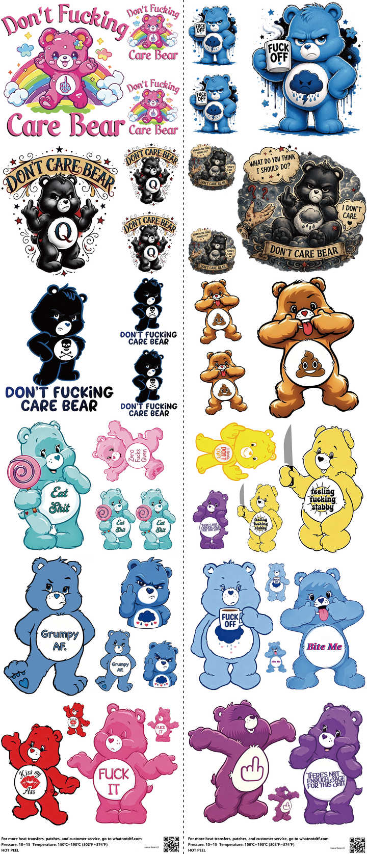 Swear Bear mixed-style heat transfer design set on a 23.5 by 53 inch sheet