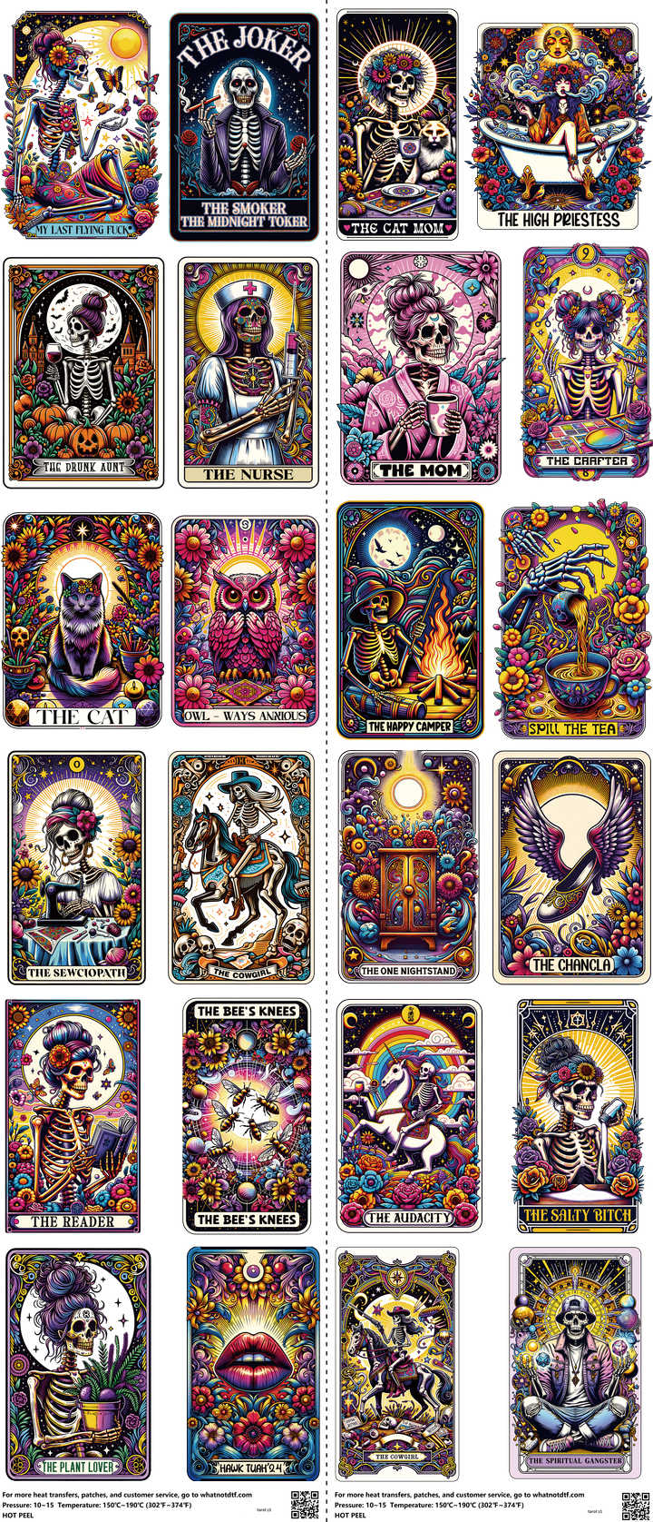 Tarot mixed-style heat transfer design set on a 23.5 by 53 inch sheet