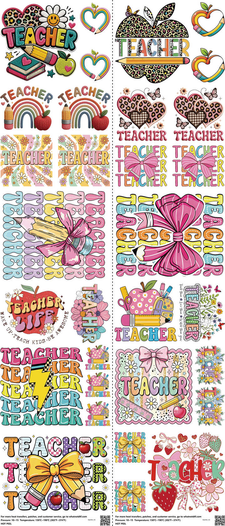 Teacher mixed-style heat transfer design set on a 23.5 by 53 inch sheet
