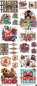 Teacher mixed-style heat transfer design set on a 23.5 by 53 inch sheet