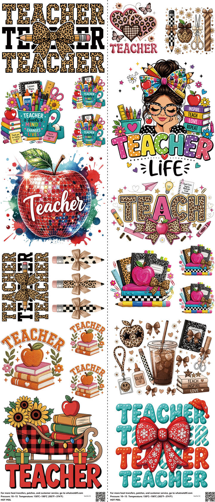 Teacher mixed-style heat transfer design set on a 23.5 by 53 inch sheet