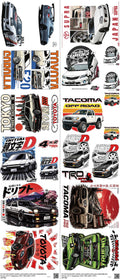 Automotive Style mixed-style heat transfer design set on a 23.5 by 53 inch sheet