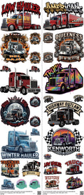 Automotive Style mixed-style heat transfer design set on a 23.5 by 53 inch sheet