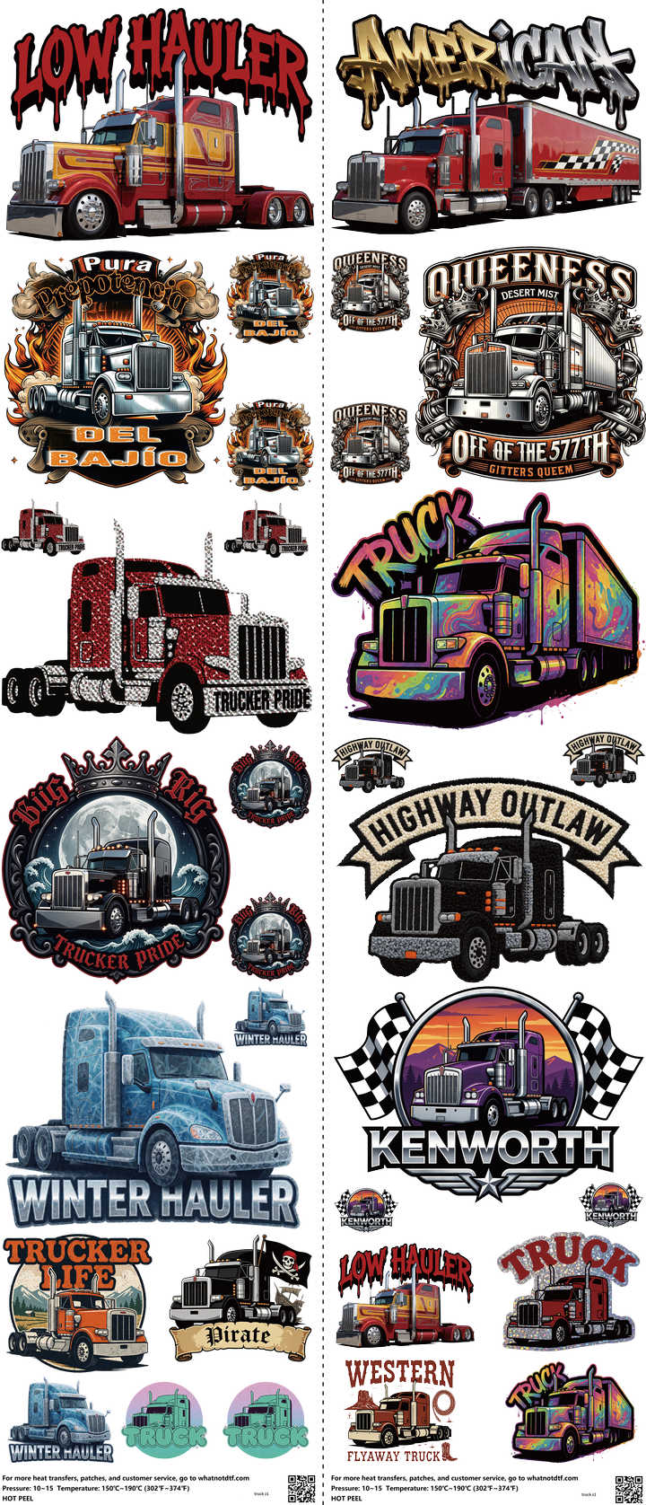 Automotive Style mixed-style heat transfer design set on a 23.5 by 53 inch sheet