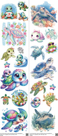 Turtle mixed-style heat transfer design set on a 23.5 by 53 inch sheet