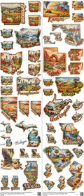 Us Map mixed-style heat transfer design set on a 23.5 by 53 inch sheet