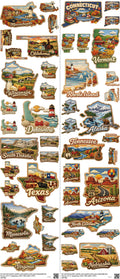 Us Map mixed-style heat transfer design set on a 23.5 by 53 inch sheet