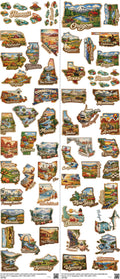 Us Map mixed-style heat transfer design set on a 23.5 by 53 inch sheet