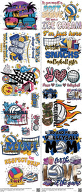 Volleyball mixed-style heat transfer design set on a 23.5 by 53 inch sheet