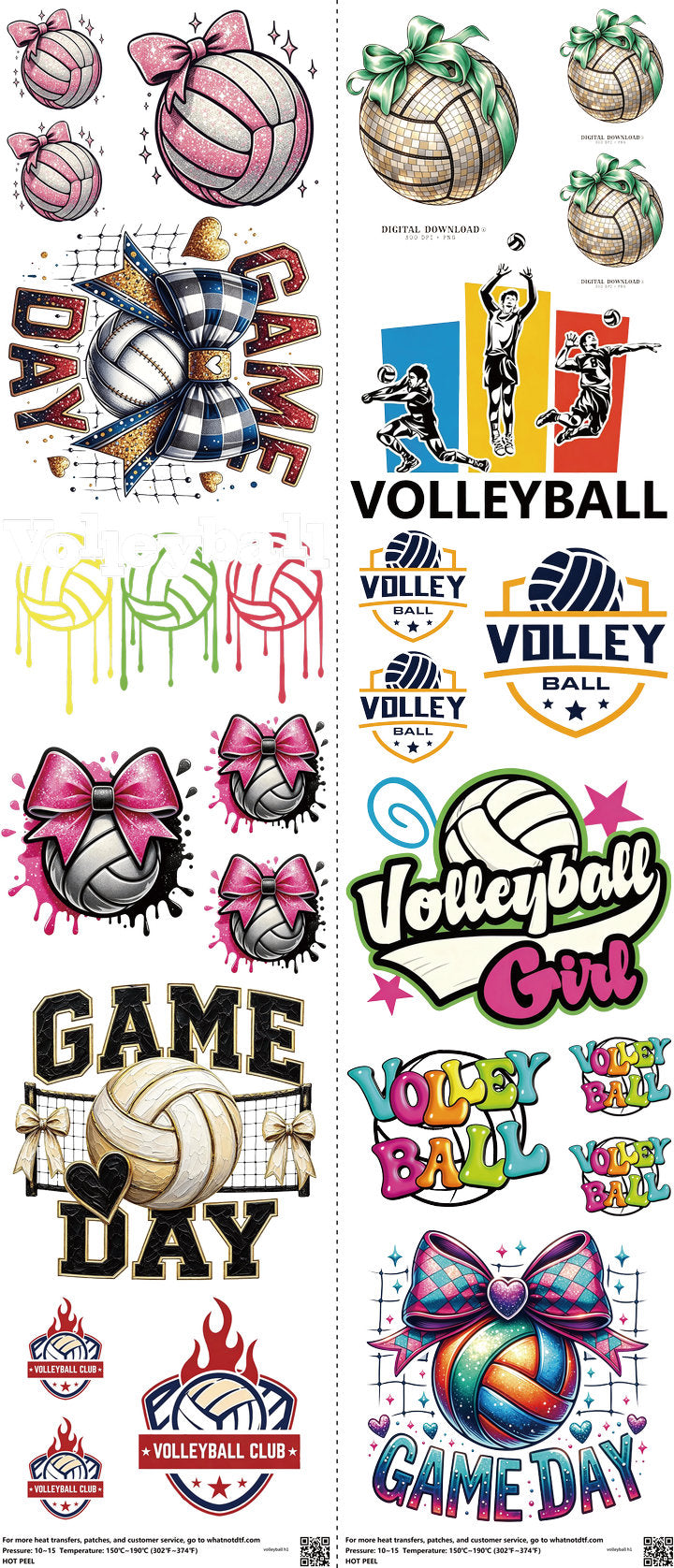Volleyball mixed-style heat transfer design set on a 23.5 by 53 inch sheet