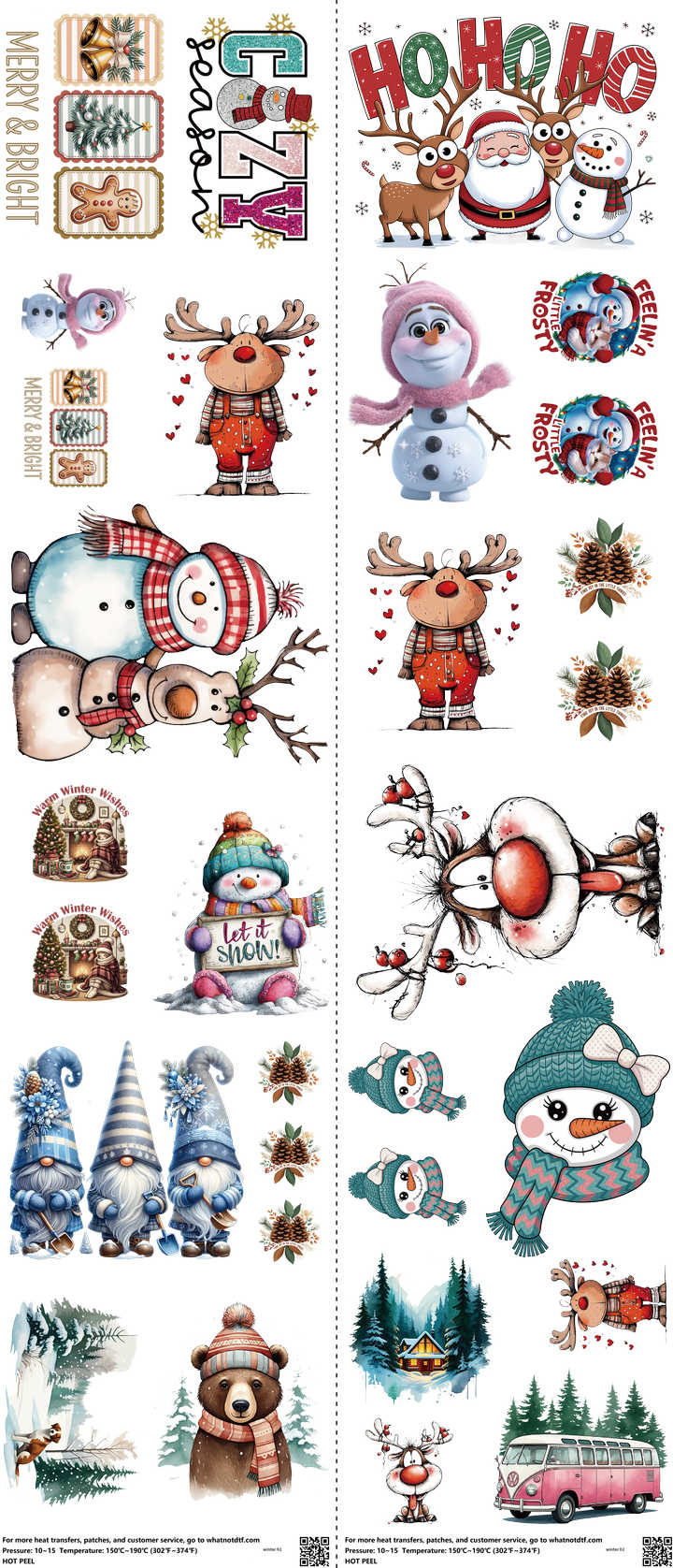 Winter mixed-style heat transfer design set on a 23.5 by 53 inch sheet
