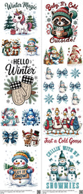 Winter mixed-style heat transfer design set on a 23.5 by 53 inch sheet