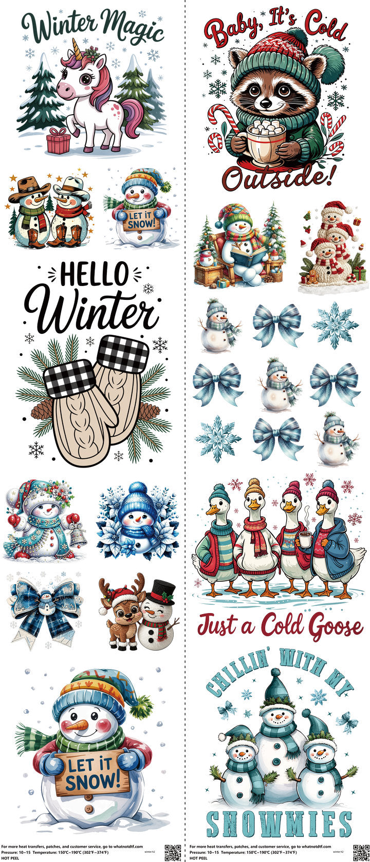 Winter mixed-style heat transfer design set on a 23.5 by 53 inch sheet