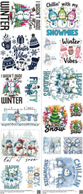 Winter mixed-style heat transfer design set on a 23.5 by 53 inch sheet