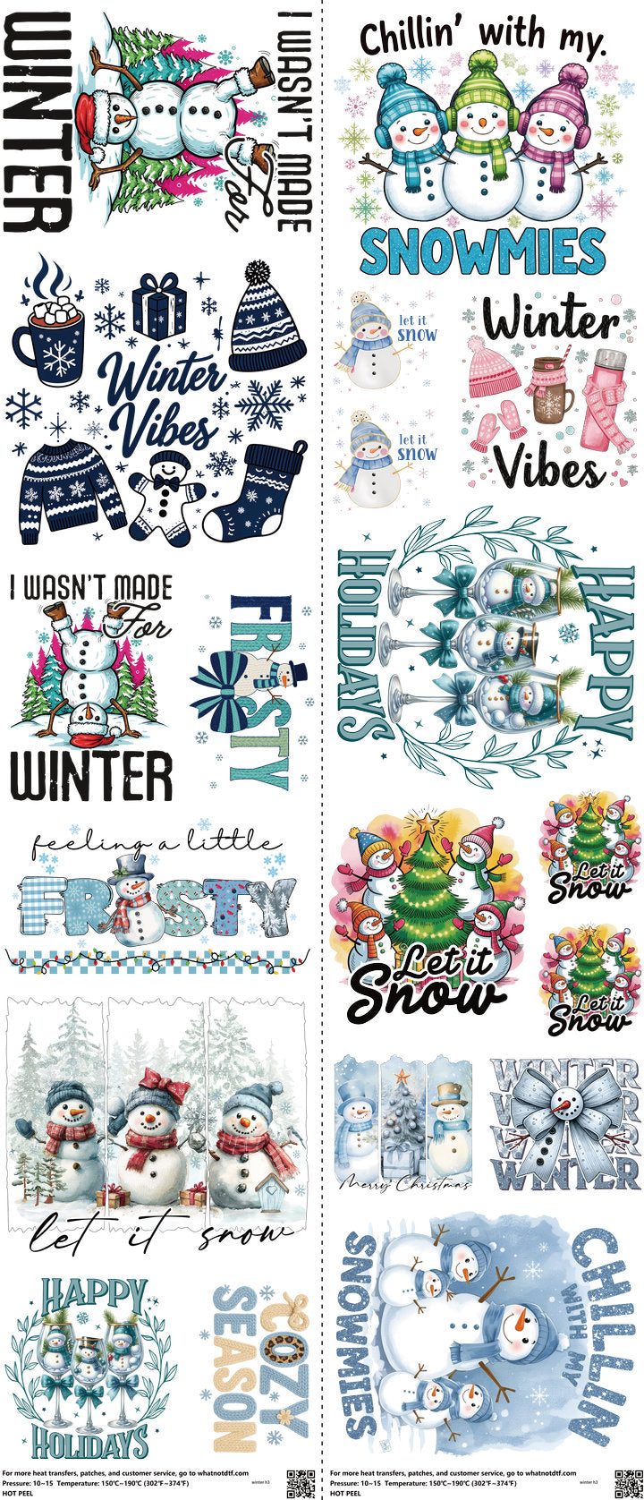 Winter mixed-style heat transfer design set on a 23.5 by 53 inch sheet