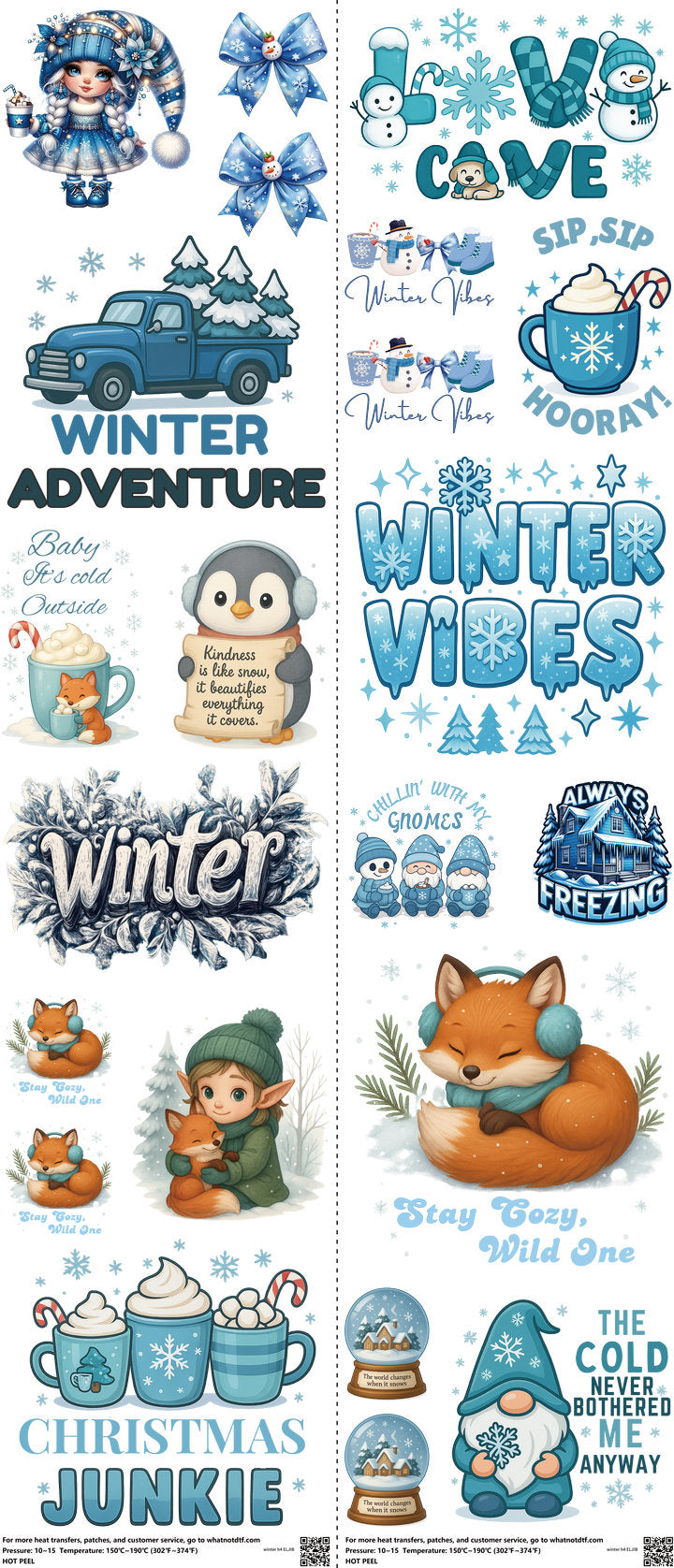 Winter H4 mixed-style heat transfer design set on a 23.5 by 53 inch sheet