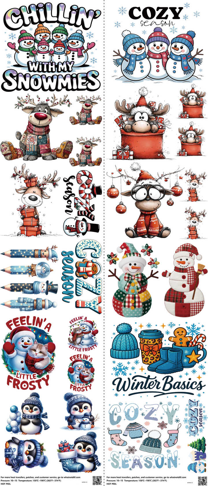 Winter mixed-style heat transfer design set on a 23.5 by 53 inch sheet