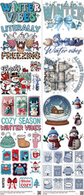 Winter mixed-style heat transfer design set on a 23.5 by 53 inch sheet