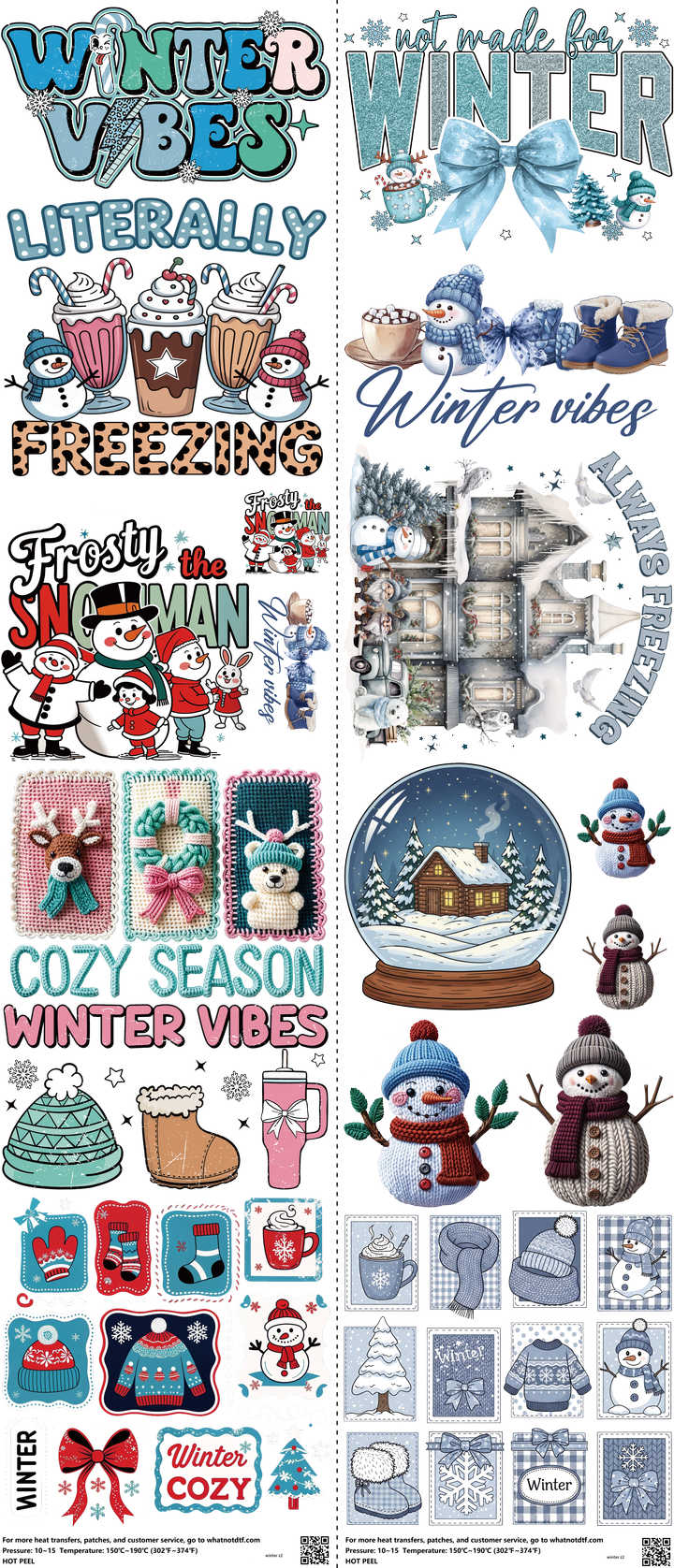 Winter mixed-style heat transfer design set on a 23.5 by 53 inch sheet