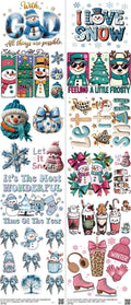 Winter mixed-style heat transfer design set on a 23.5 by 53 inch sheet