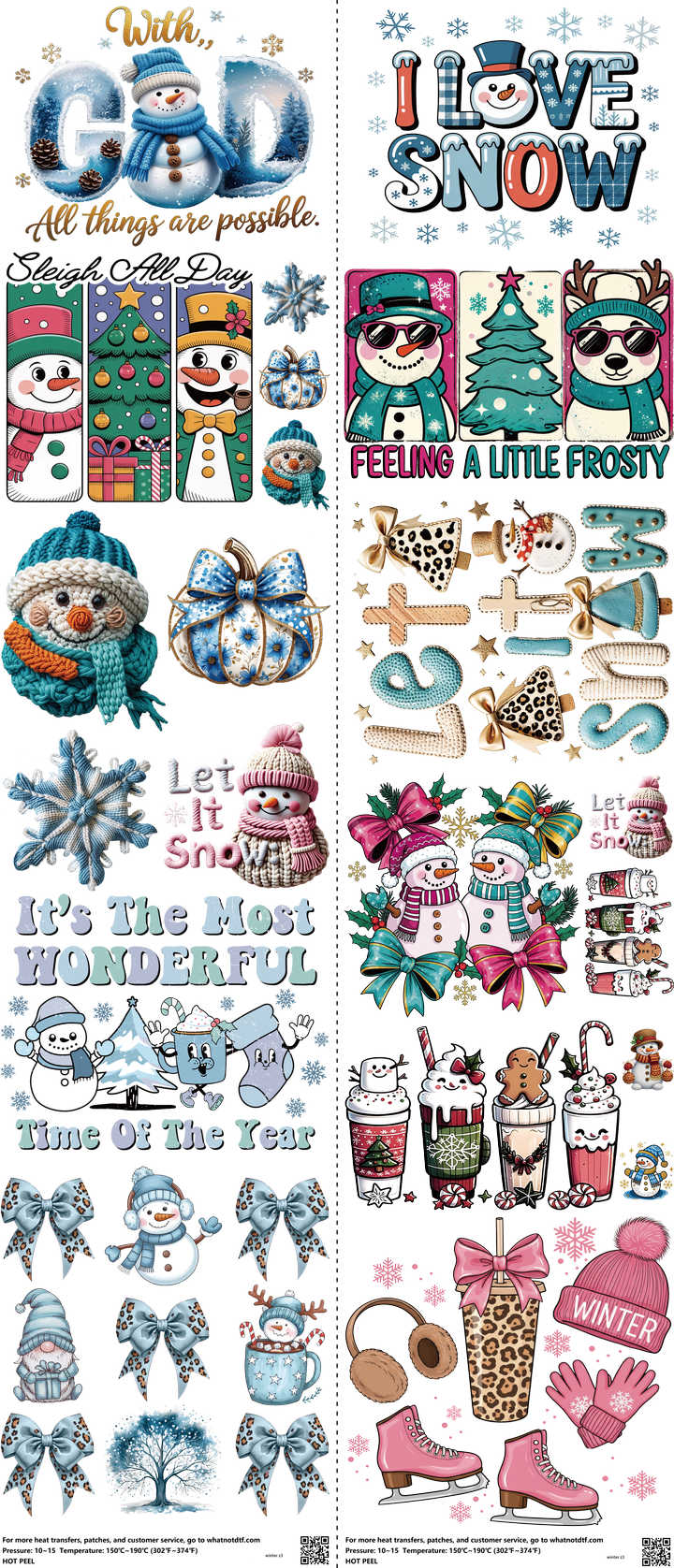 Winter mixed-style heat transfer design set on a 23.5 by 53 inch sheet