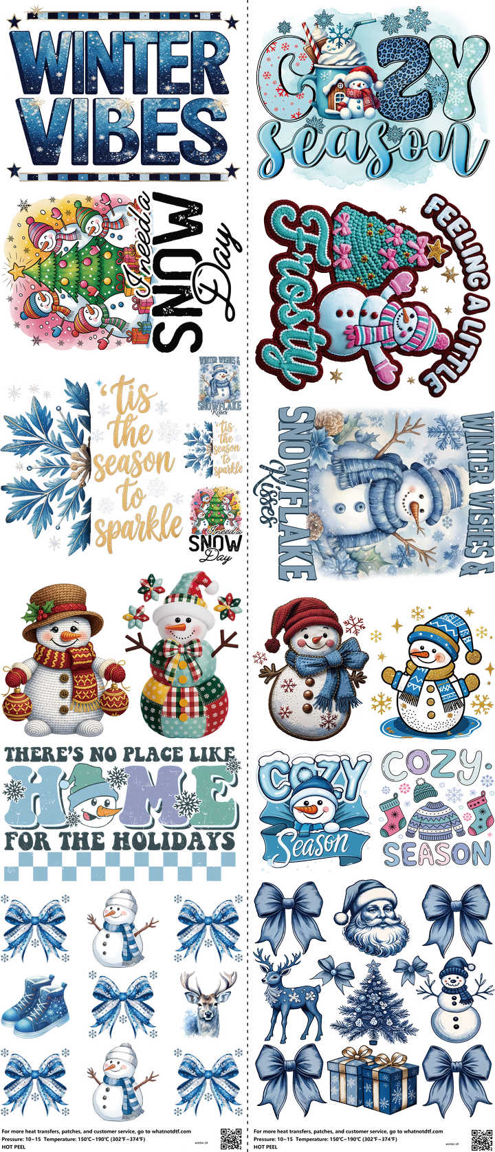 Winter mixed-style heat transfer design set on a 23.5 by 53 inch sheet