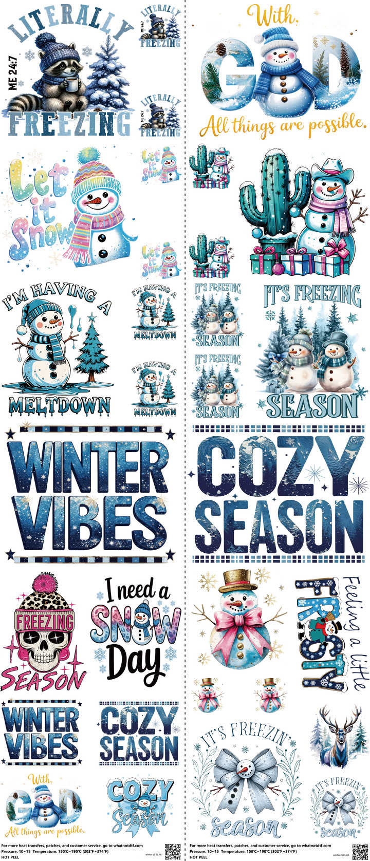 Winter Z5 mixed-style heat transfer design set on a 23.5 by 53 inch sheet