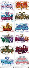 Zodiac Signs mixed-style heat transfer design set on a 23.5 by 53 inch sheet